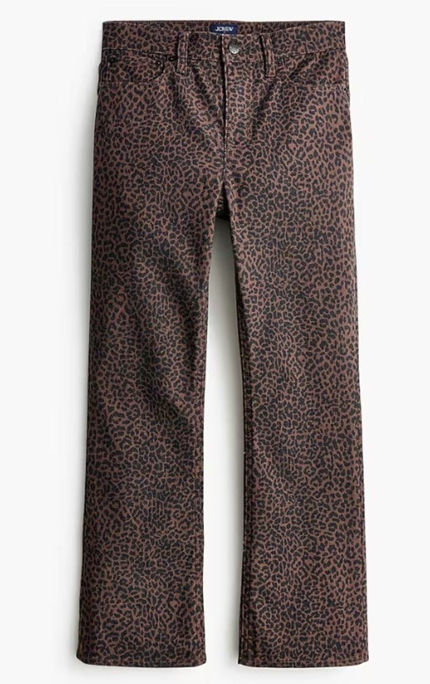 J. Crew Mid-Rise Flare Crop Lola Leopard Print Jeans, Size 6